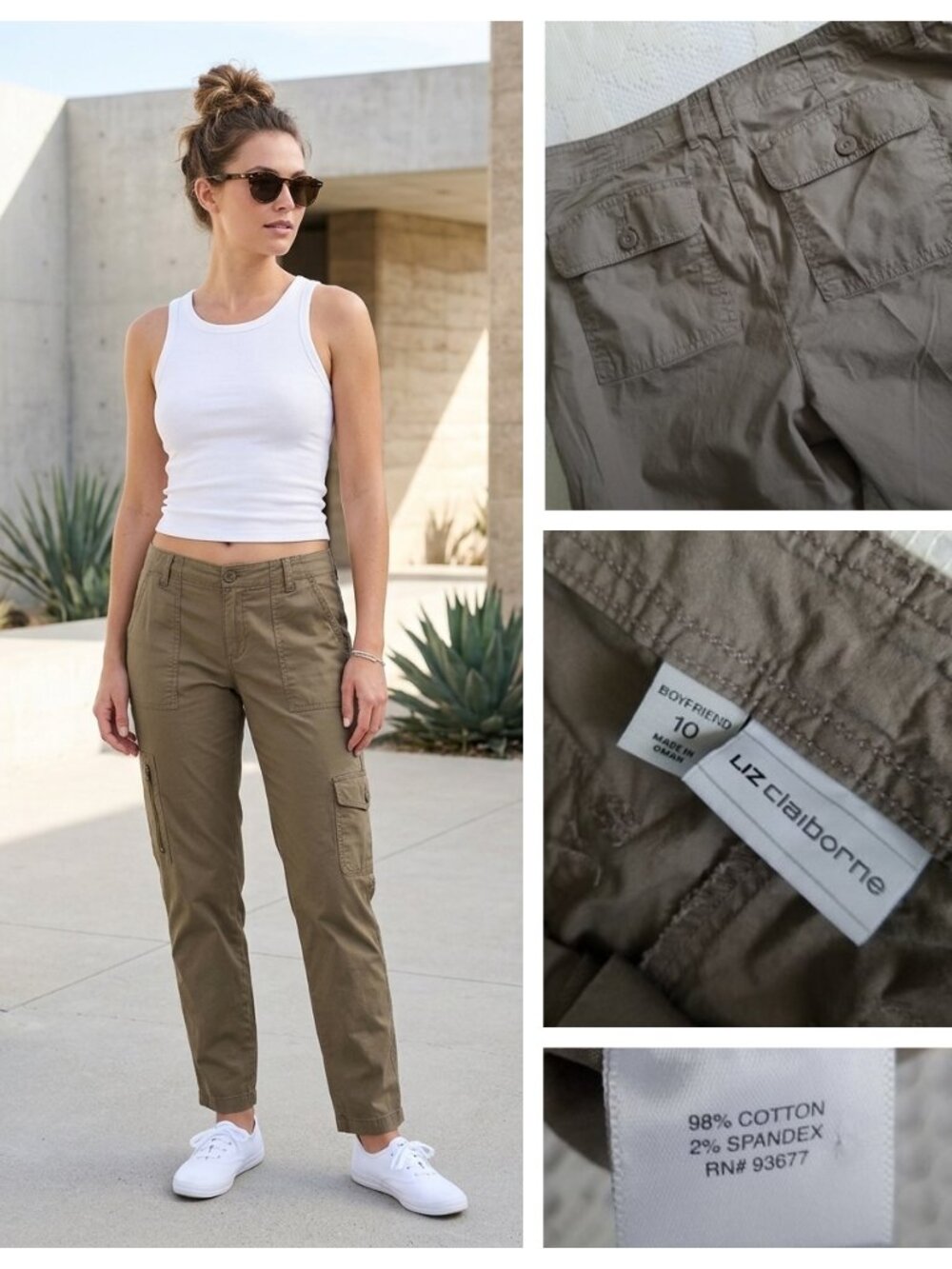 High Rise Khaki Utility Cargo Pants Y2K Streetwear 10 Liz Claiborne